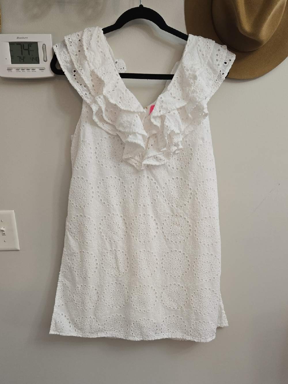 Lilly Pulitzer White Eyelet Ruffle Dress with V-Neck